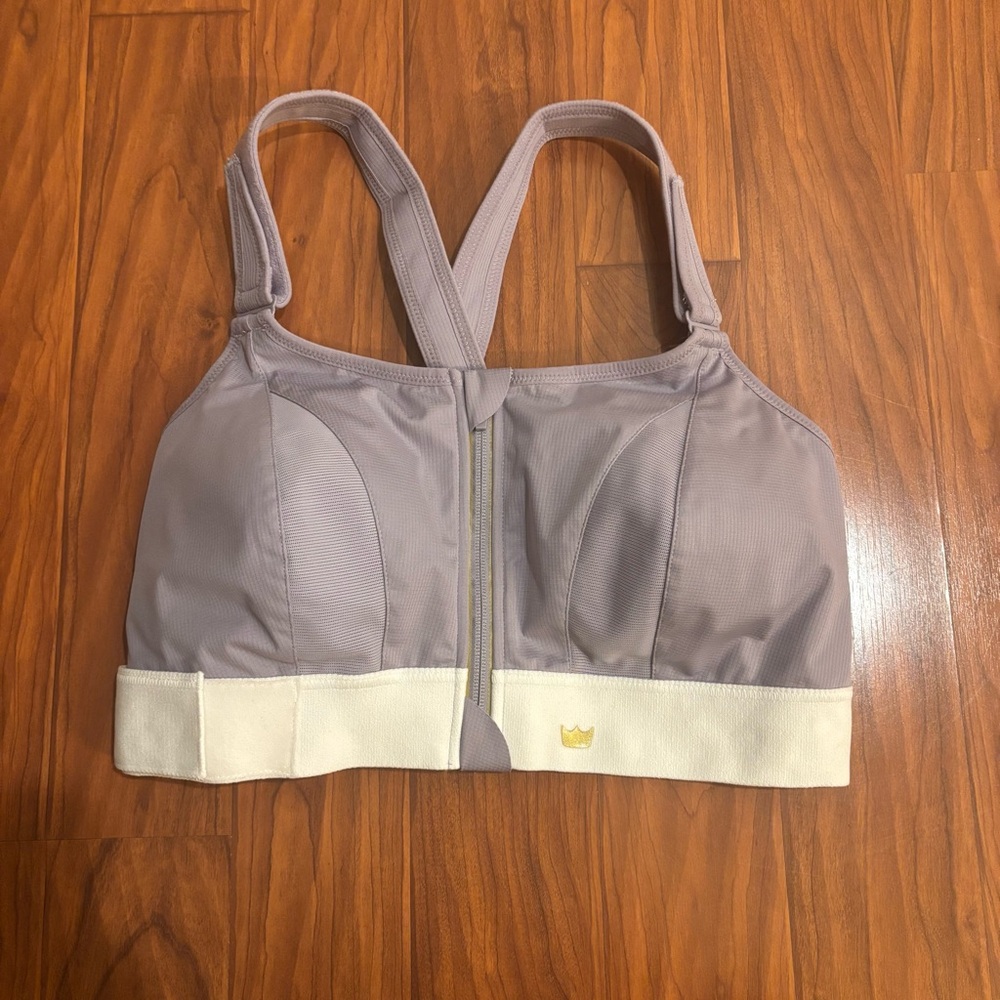 Women's Front-Zip Sports Bra - Mauve and Cream